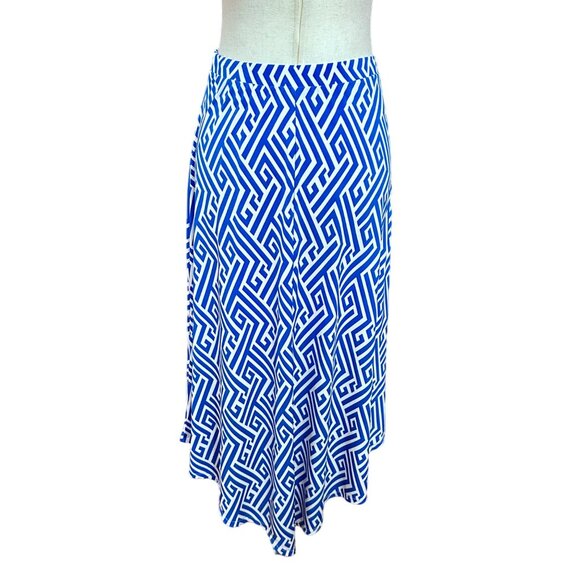Chico's Skirt Size 0 Small Blue & White Midi Asymmetrical Hem Pull On Summer - Picture 5 of 15